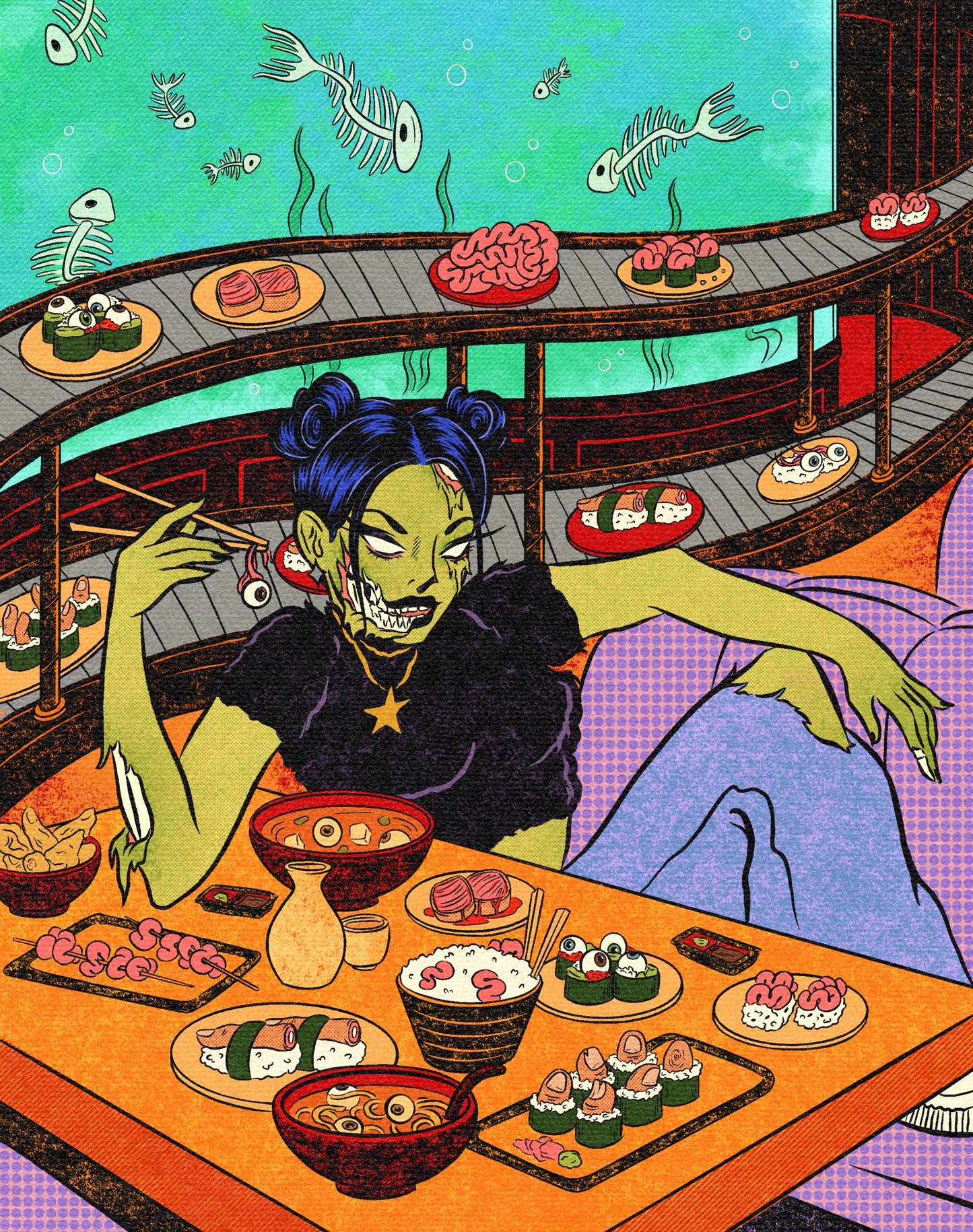 Zombie at the Sushi Restaurant Print