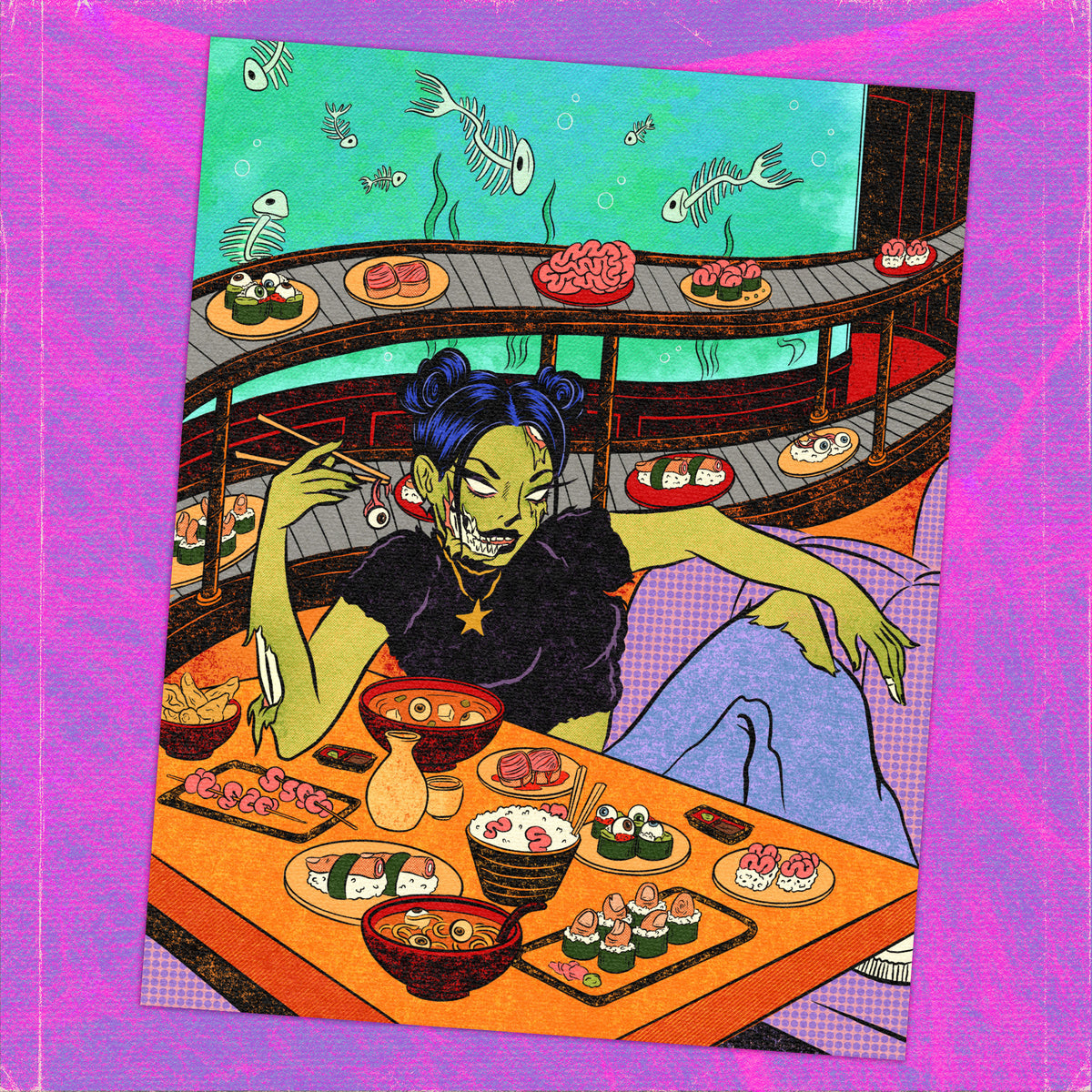 Zombie at the Sushi Restaurant Print